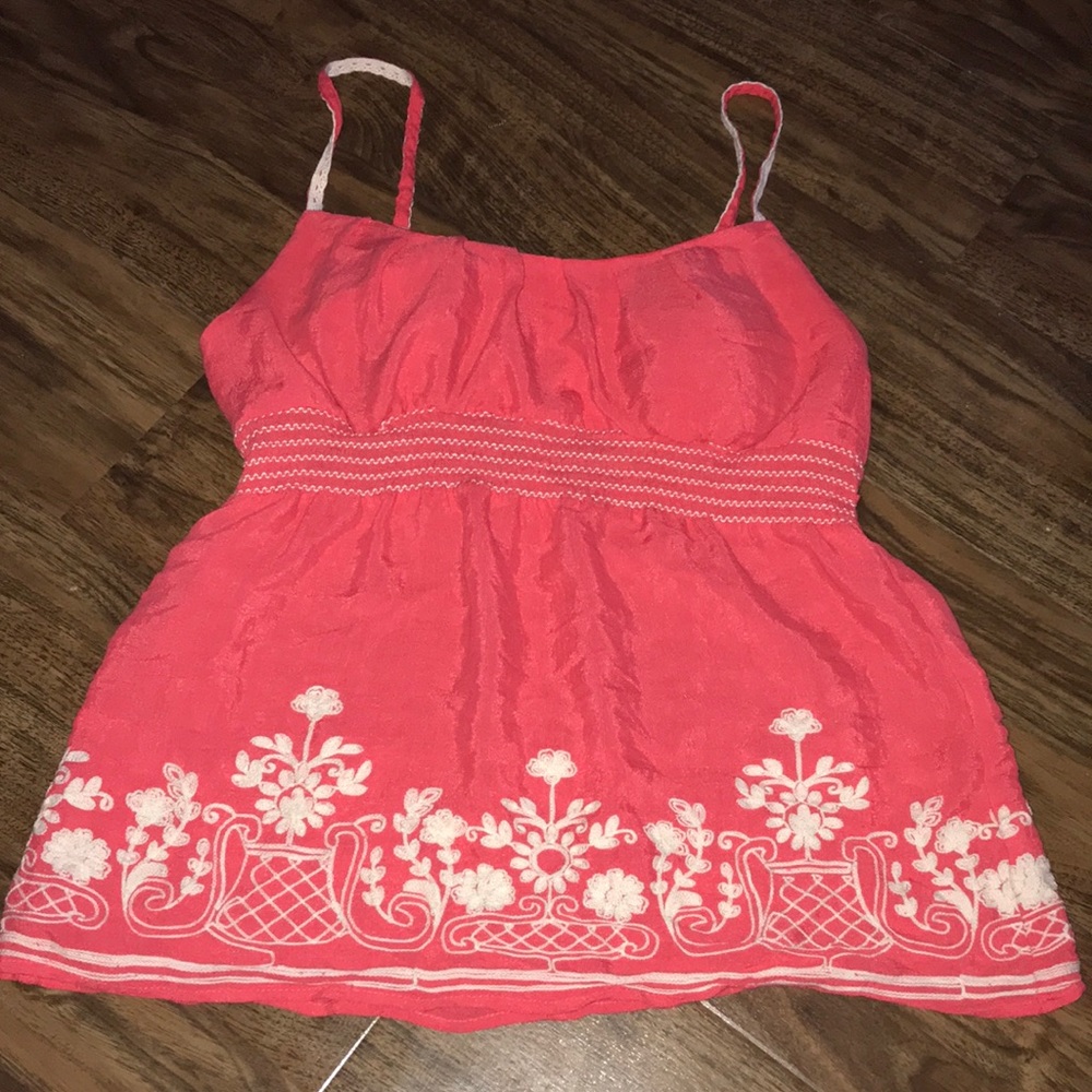 Embroidery Baby doll Spaghetti Strap top